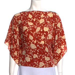 Anna Sui Copper/Cream Print Kimono-style 100% Silk Blouse